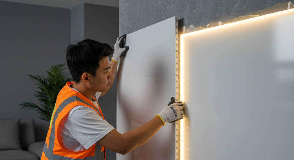 installing PVC wall panels with LED backlight