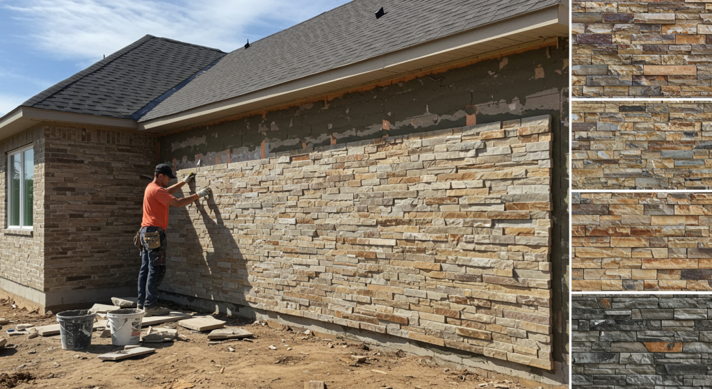 installing stone veneer panels on exterior walls